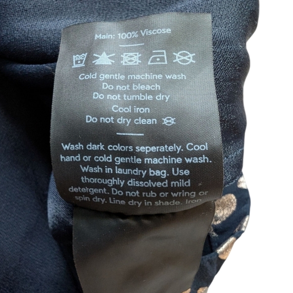 ELK Top NYE Glam Shiny Metallic Dance Floor Womens 6 Navy Blue Gold Boxy Fit - Picture 9 of 13